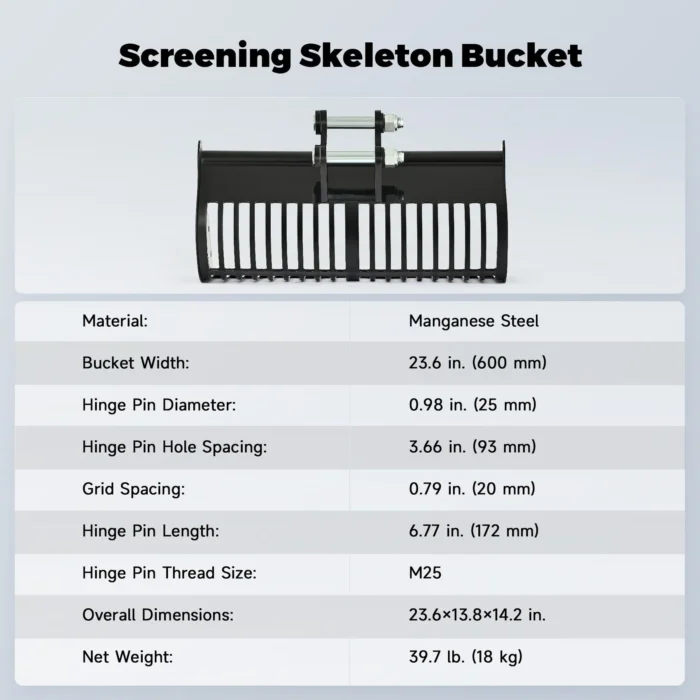 24″ Screening Skeleton Bucket Attachment for Mini Excavators AHM 600mm Width - Image 2