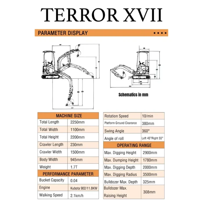 2025 TYPHON TERROR XVII – 4,000 lb Cabin Mini Excavator Powered by Kubota D902 Diesel Engine | EPA Certified - Image 21