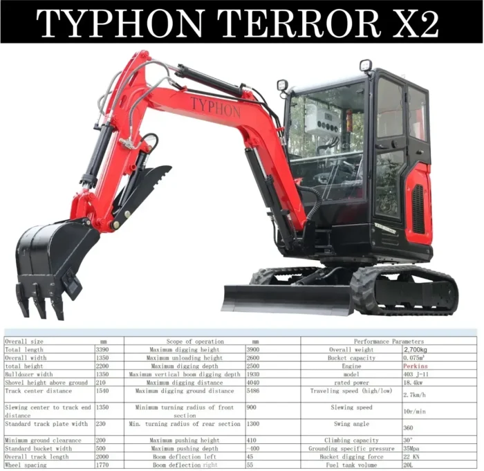 TYPHON TERROR X2 Mini Excavator 2.7 Ton EPA Diesel Perkins Engine USA - Image 9