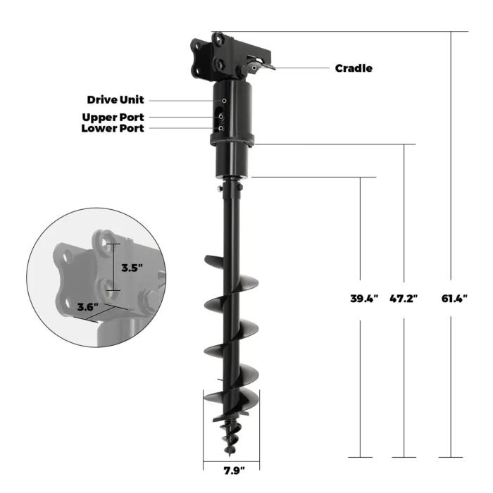 8″ Hydraulic Auger Drill Attachment for Mini Excavator 45″ Depth - Image 3