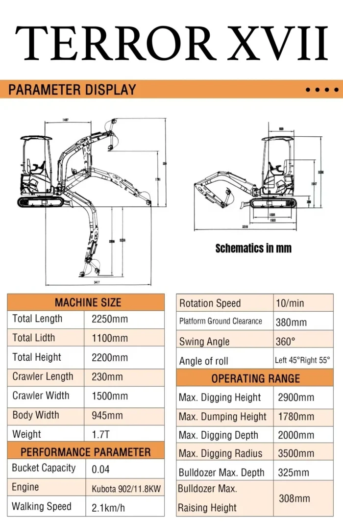 2025 3,800 lb TYPHON TERROR XVII Mini Excavator Rubber Track with Kubota D902 Diesel Engine USA - Image 30