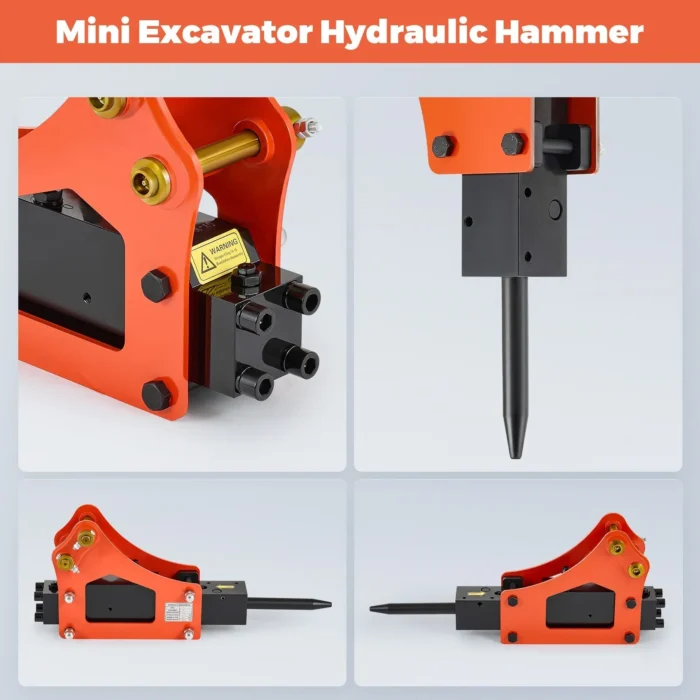 Hydraulic Breaker Hammer for Mini Excavator Concrete Breaker with 2 Chisels Hoses - Image 4