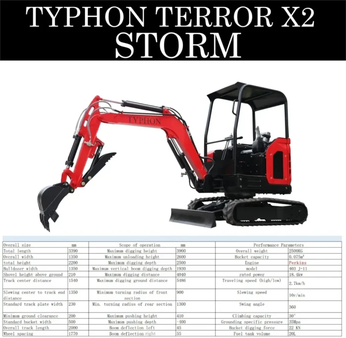 TYPHON TERROR X2 STORM Mini Excavator 2.5 Ton Diesel Perkins Engine USA - Image 8